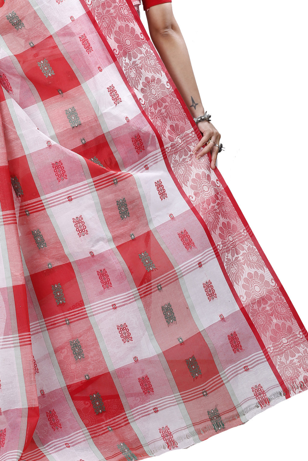 White Pure Cotton RajSahi Tant Saree (957)